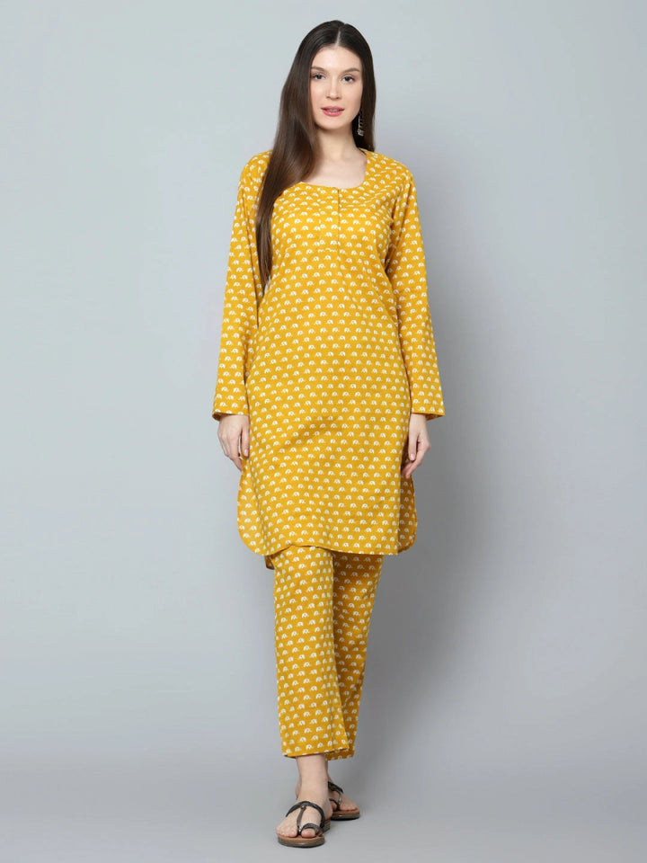 CHANDINI COTTON HAND BLOCK KURTA PANT SET - Pomcha Jaipur