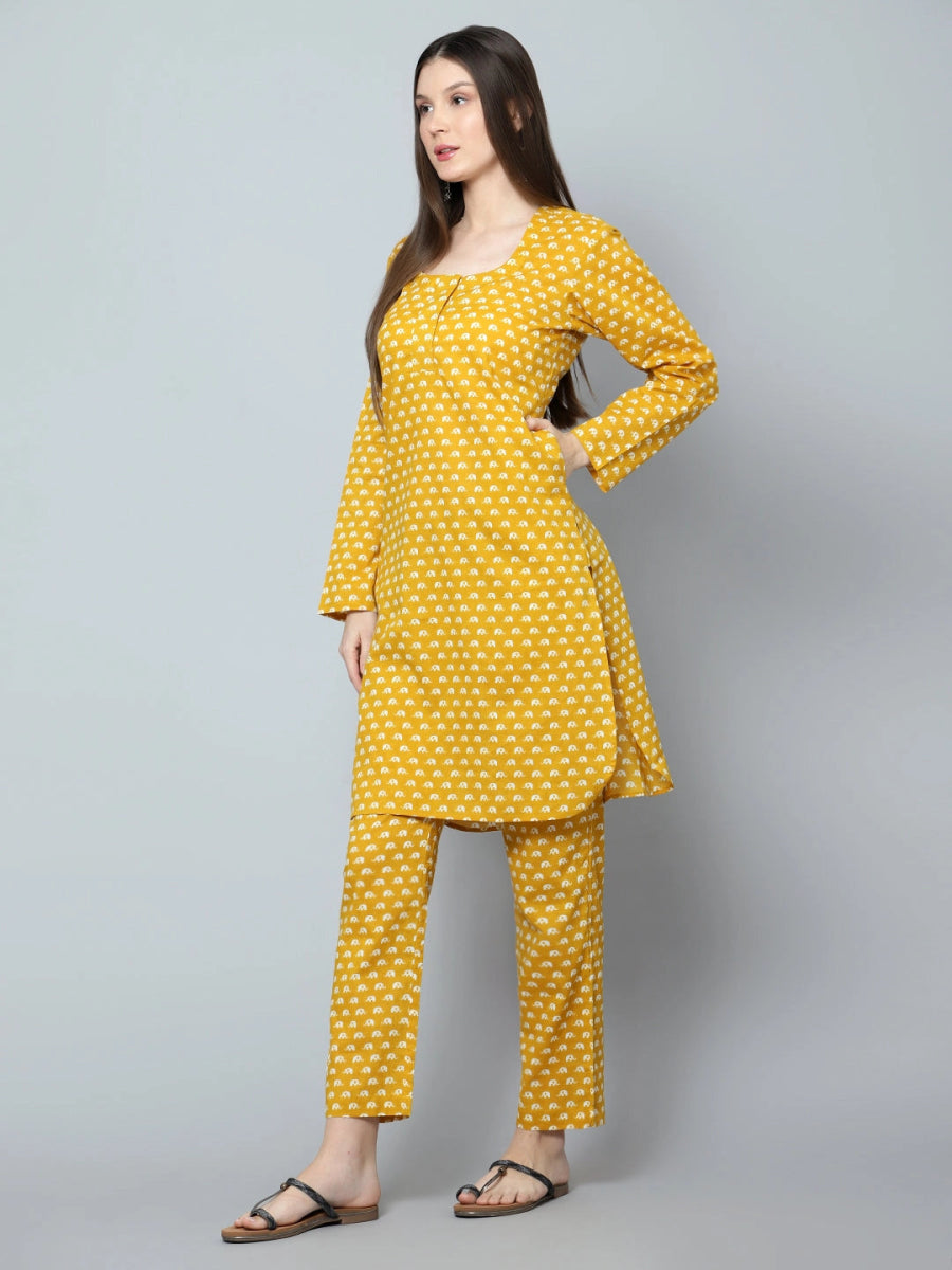 CHANDINI COTTON HAND BLOCK KURTA PANT SET - Pomcha Jaipur