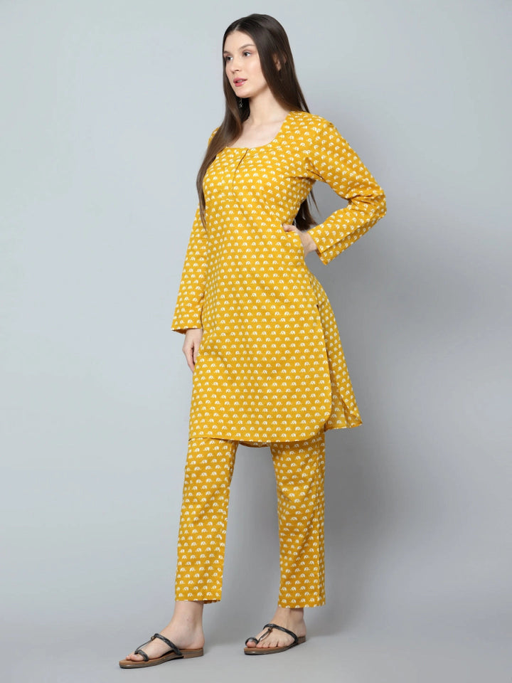 CHANDINI COTTON HAND BLOCK KURTA PANT SET - Pomcha Jaipur