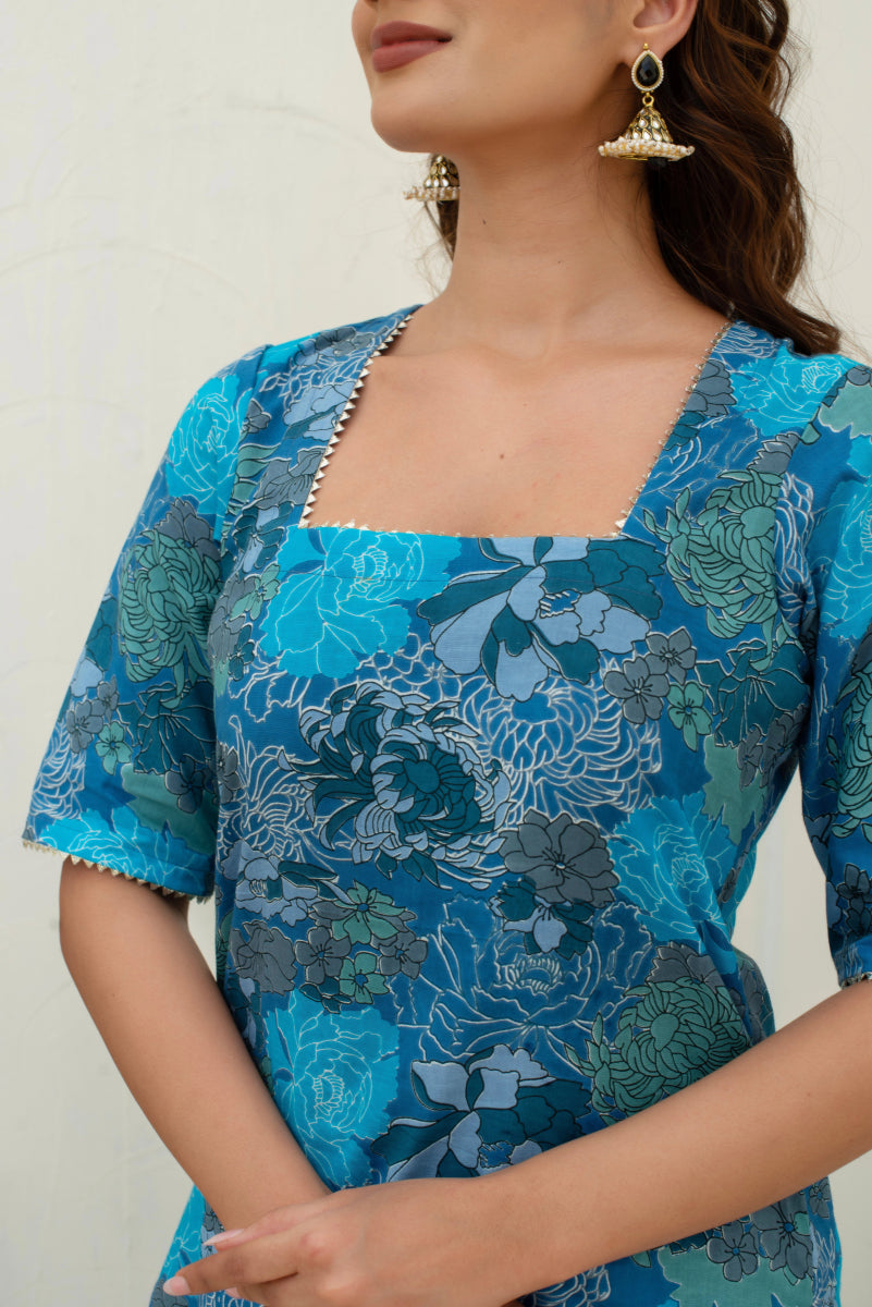 CHHIPA BAZAR AABIRA BLUE COTTON GOTA PATTI SUIT SET WITH SOFT NET DUPATTA - Pomcha Jaipur