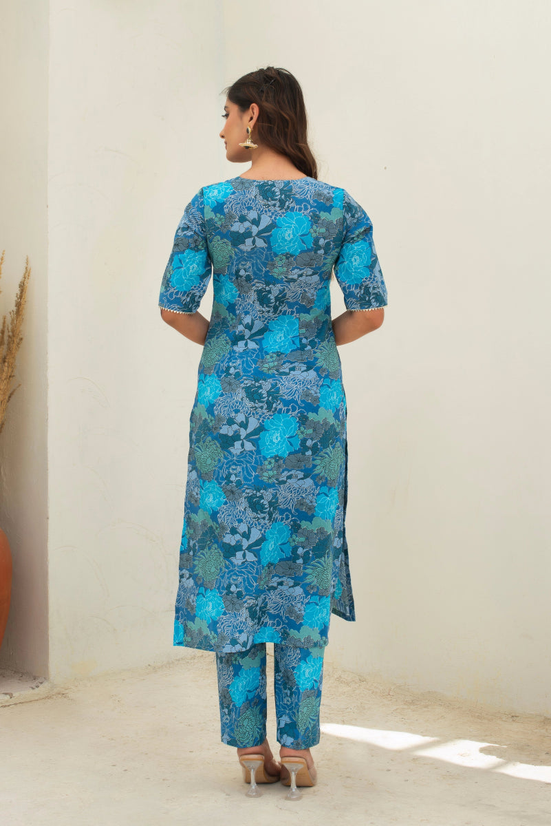 CHHIPA BAZAR AABIRA BLUE COTTON GOTA PATTI SUIT SET WITH SOFT NET DUPATTA - Pomcha Jaipur