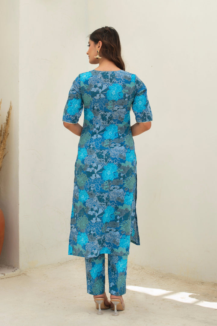 CHHIPA BAZAR AABIRA BLUE COTTON GOTA PATTI SUIT SET WITH SOFT NET DUPATTA - Pomcha Jaipur