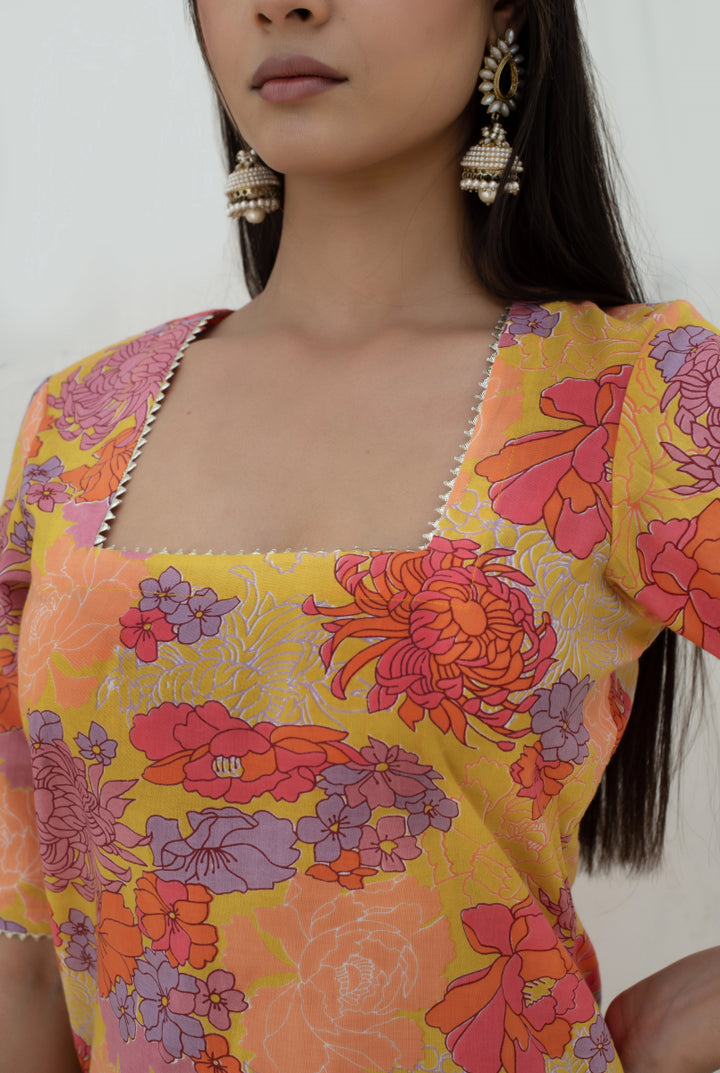 CHHIPA BAZAR AABIRA YELLOW COTTON GOTA PATTI SUIT SET WITH SOFT NET DUPATTA - Pomcha Jaipur