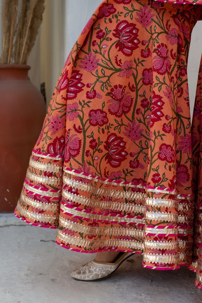 CHHIPA BAZAR MAHA PEACH COTTON GOTA PATTI SHARARA WITH SOFT NET DUPATTA - Pomcha Jaipur