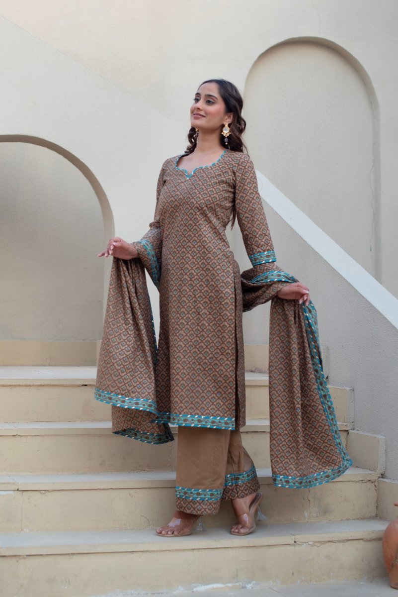 CHHIPA BAZAR SITA COTTON HAND BLOCK SUIT SET WITH COTTON DUPATTA - Pomcha Jaipur