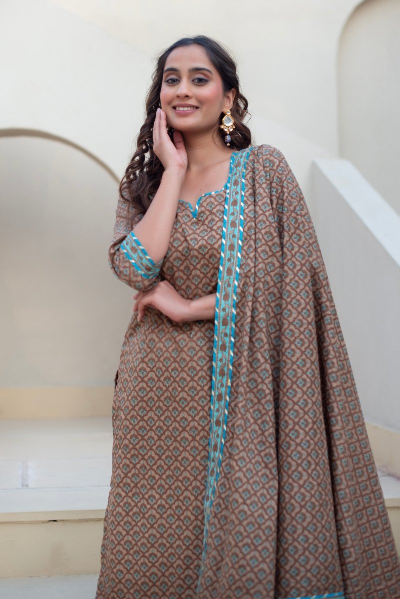 CHHIPA BAZAR SITA COTTON HAND BLOCK SUIT SET WITH COTTON DUPATTA - Pomcha Jaipur