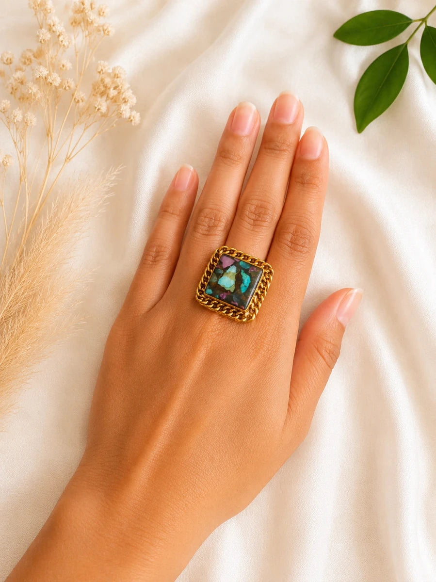 CHUNKY SQUARE RING - Pomcha Jaipur
