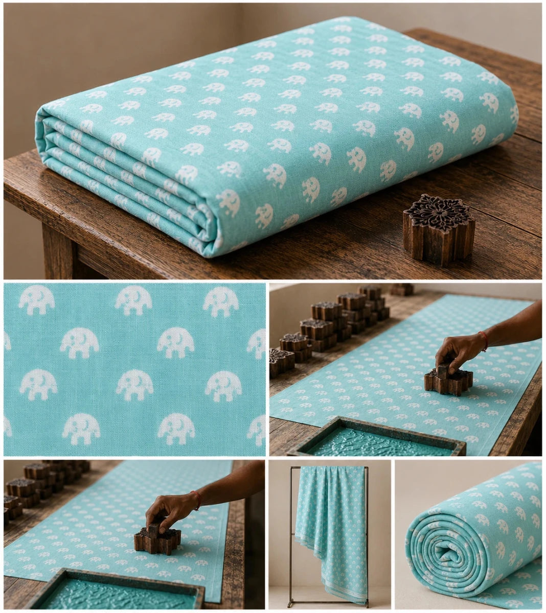 COTTON ELEPHANT BUTI HAND BLOCK PRINT FABRIC - Pomcha Jaipur