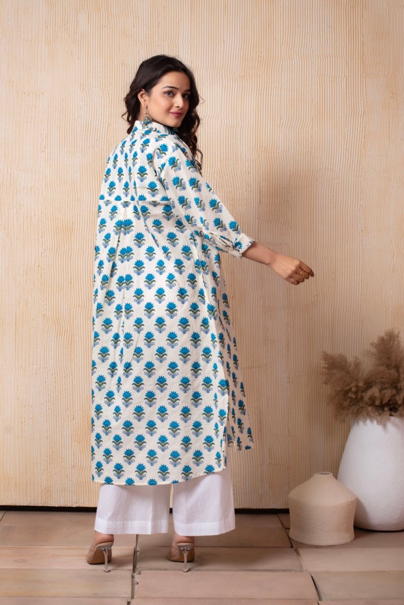 DHOOP CHAAV AISHA BLUE HAND BLOCK COTTON CO - ORD SET - Pomcha Jaipur