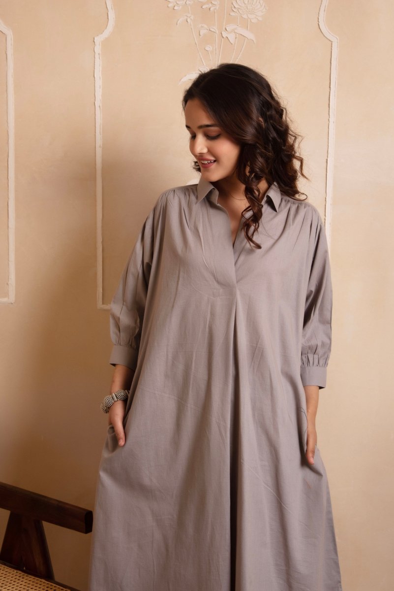 DHOOP CHAAV AISHA GREY COTTON CO - ORD SET - Pomcha Jaipur