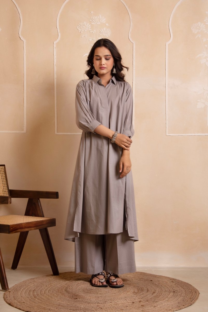 DHOOP CHAAV AISHA GREY COTTON CO - ORD SET - Pomcha Jaipur