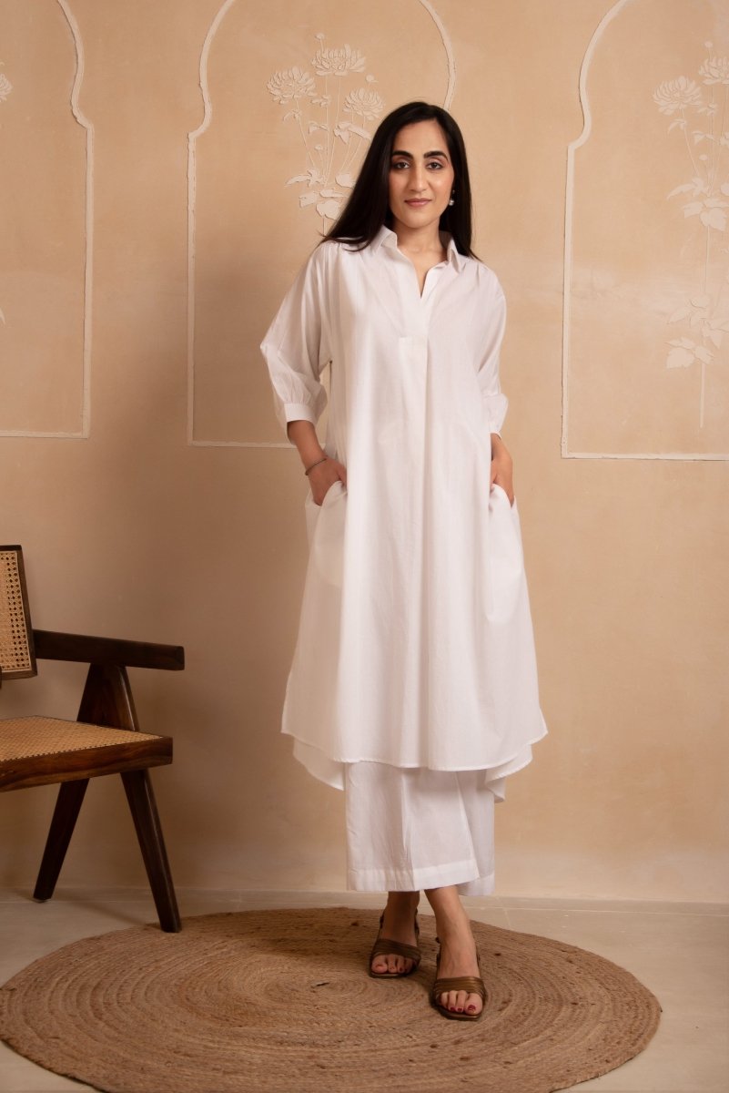 DHOOP CHAAV AISHA WHITE COTTON CO - ORD SET - Pomcha Jaipur