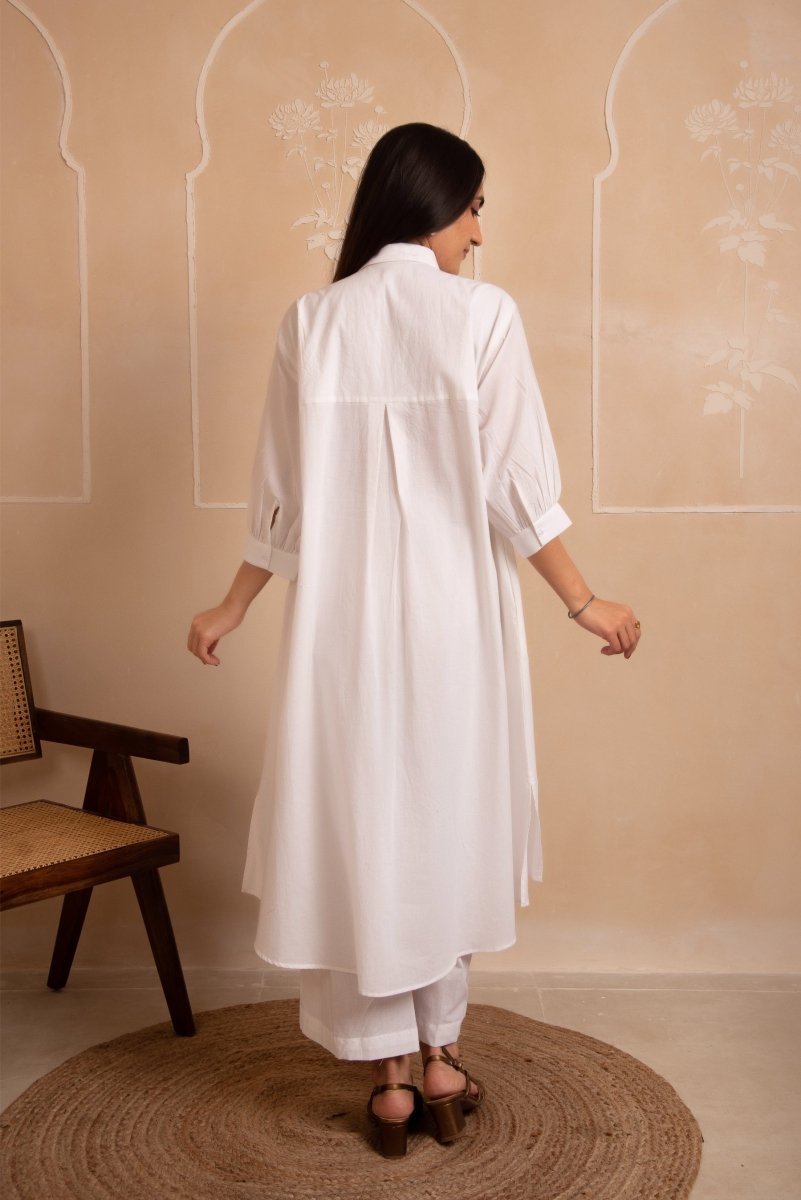 DHOOP CHAAV AISHA WHITE COTTON CO - ORD SET - Pomcha Jaipur