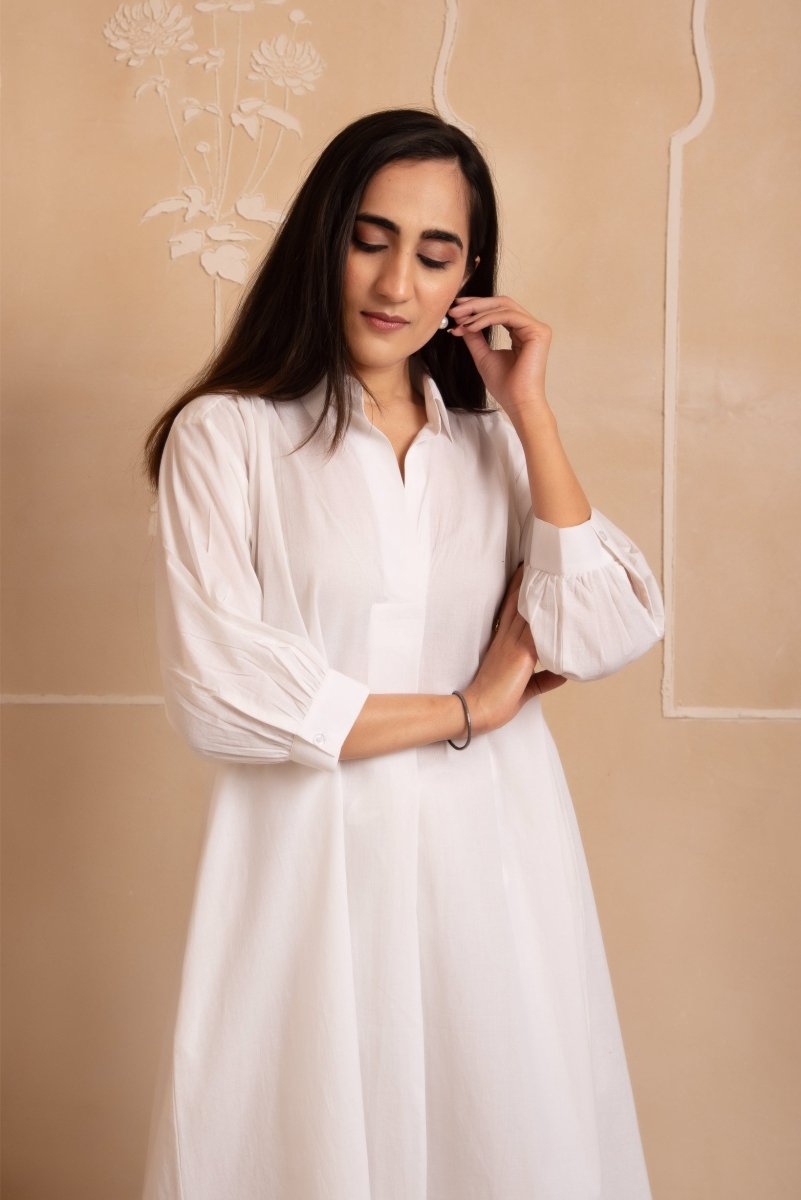 DHOOP CHAAV AISHA WHITE COTTON CO - ORD SET - Pomcha Jaipur
