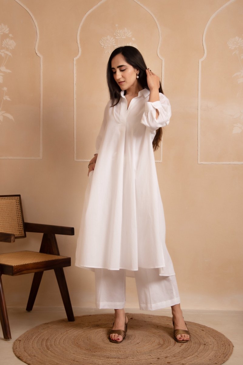 DHOOP CHAAV AISHA WHITE COTTON CO - ORD SET - Pomcha Jaipur