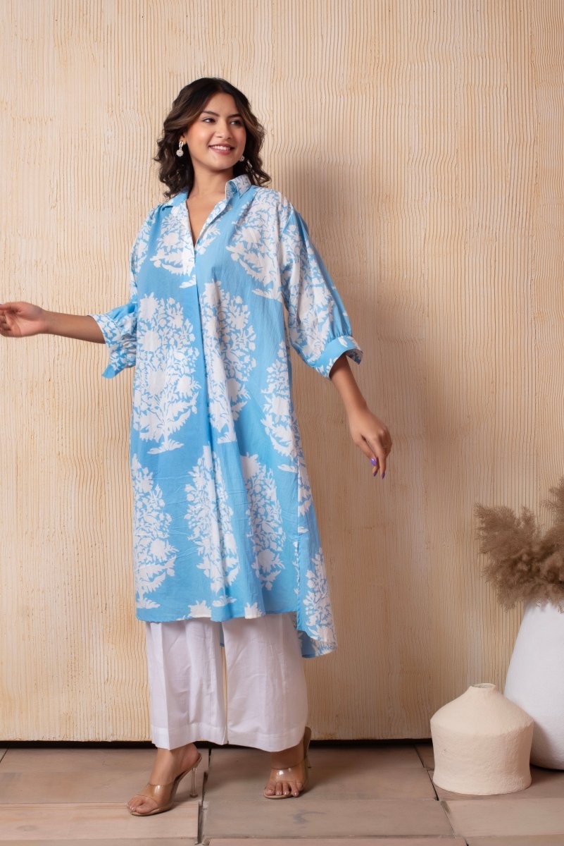 DHOOP CHAAV AISHA WHITE HAND BLOCK COTTON CO - ORD SET - Pomcha Jaipur