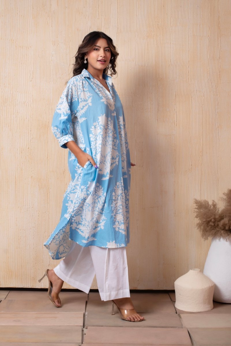 DHOOP CHAAV AISHA WHITE HAND BLOCK COTTON CO - ORD SET - Pomcha Jaipur