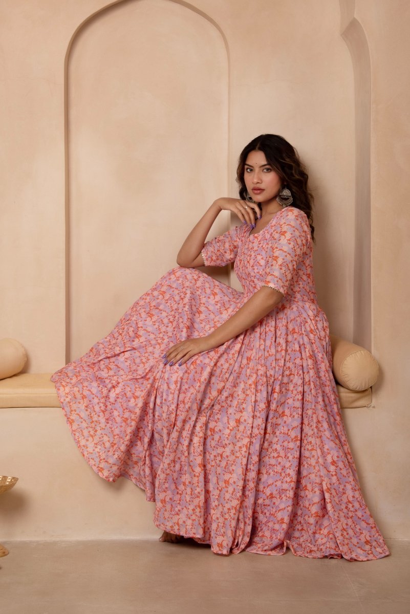 DHOOP CHAAV ASMI MUSLIN ANARKALI SET WITH ORGANZA DUPATTA - Pomcha Jaipur