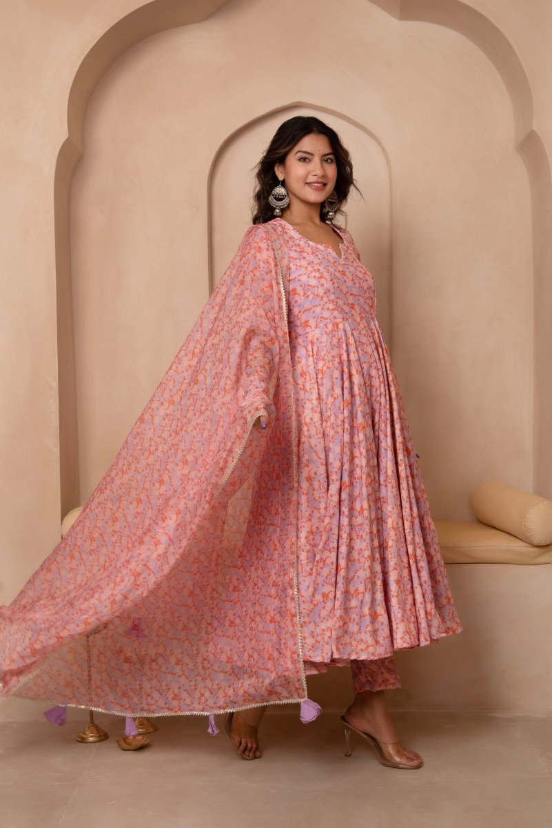 DHOOP CHAAV ASMI MUSLIN ANARKALI SET WITH ORGANZA DUPATTA - Pomcha Jaipur