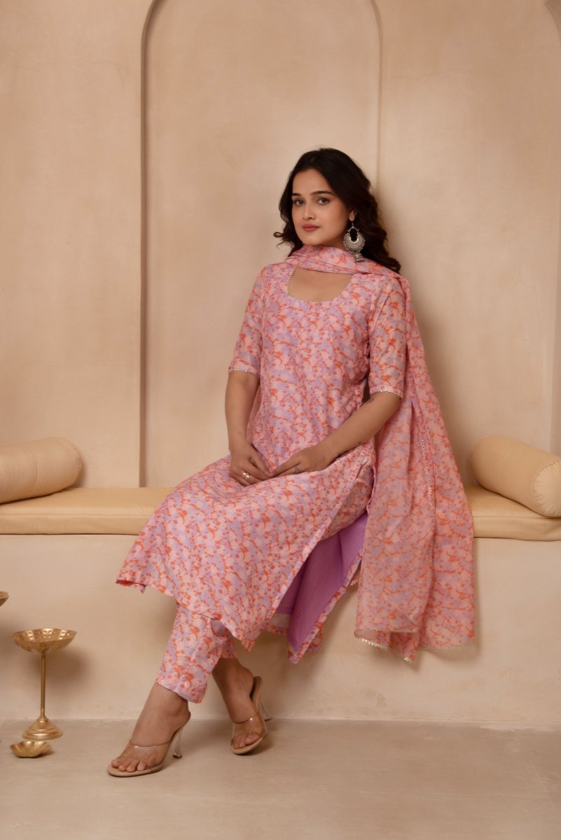 DHOOP CHAAV ASMI MUSLIN STRAIGHT SUIT SET WITH ORGANZA DUPATTA - Pomcha Jaipur