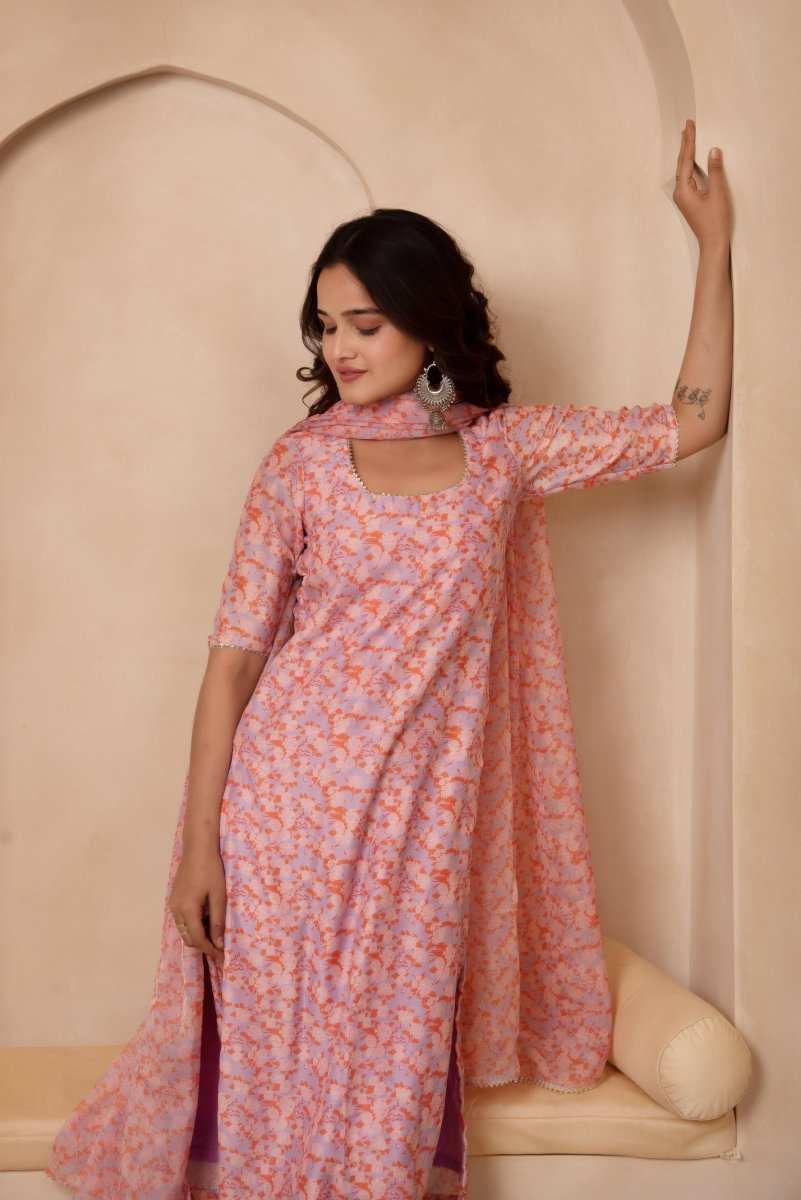 DHOOP CHAAV ASMI MUSLIN STRAIGHT SUIT SET WITH ORGANZA DUPATTA - Pomcha Jaipur