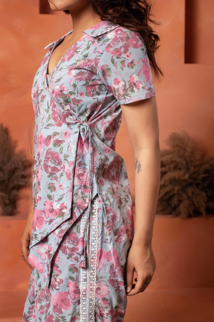 DHOOP CHAAV BLUE COTTON PRINTED ANGRAKHA PATTERN CO - ORD SET - Pomcha Jaipur