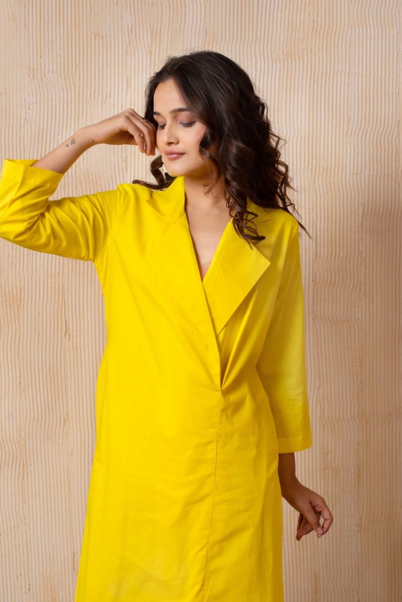 DHOOP CHAAV BRIGHT YELLOW COTTON COLLARED CO - ORD SET - Pomcha Jaipur