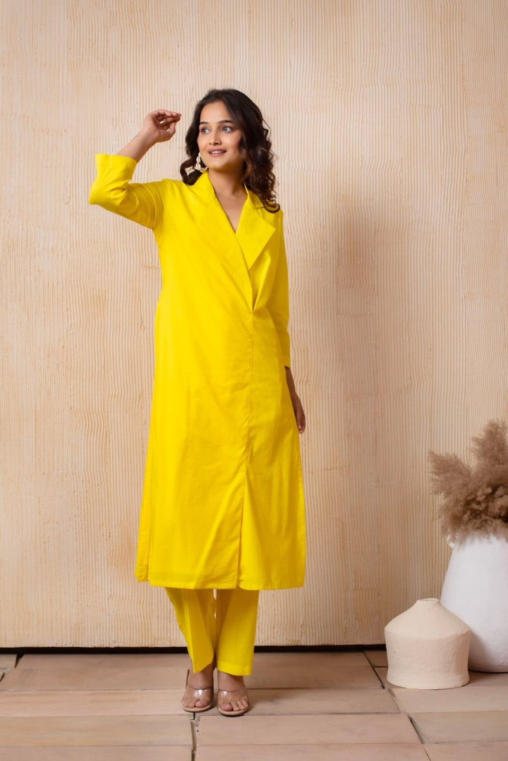 DHOOP CHAAV BRIGHT YELLOW COTTON COLLARED CO - ORD SET - Pomcha Jaipur