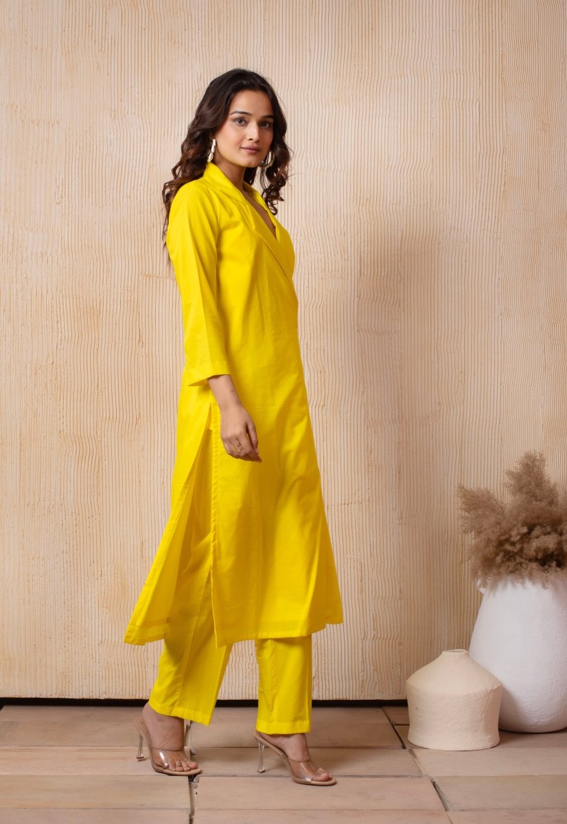 DHOOP CHAAV BRIGHT YELLOW COTTON COLLARED CO - ORD SET - Pomcha Jaipur