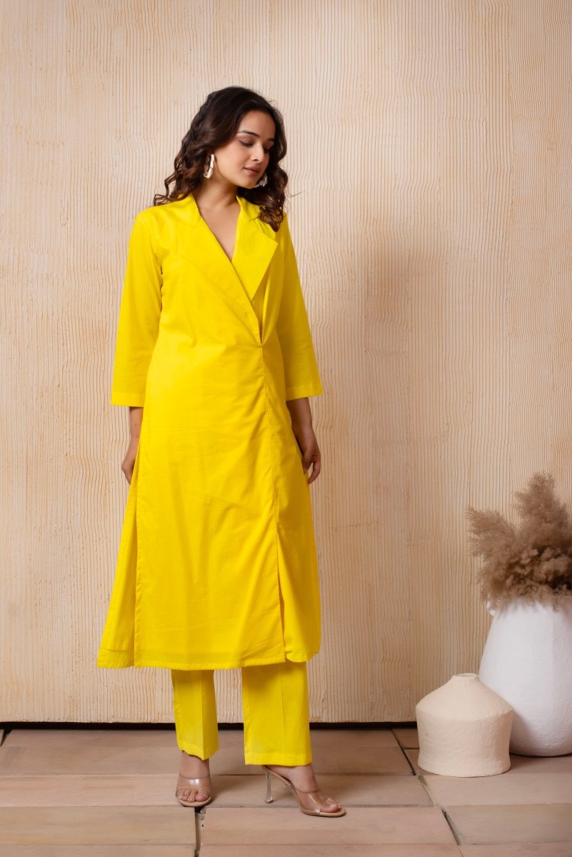 DHOOP CHAAV BRIGHT YELLOW COTTON COLLARED CO - ORD SET - Pomcha Jaipur