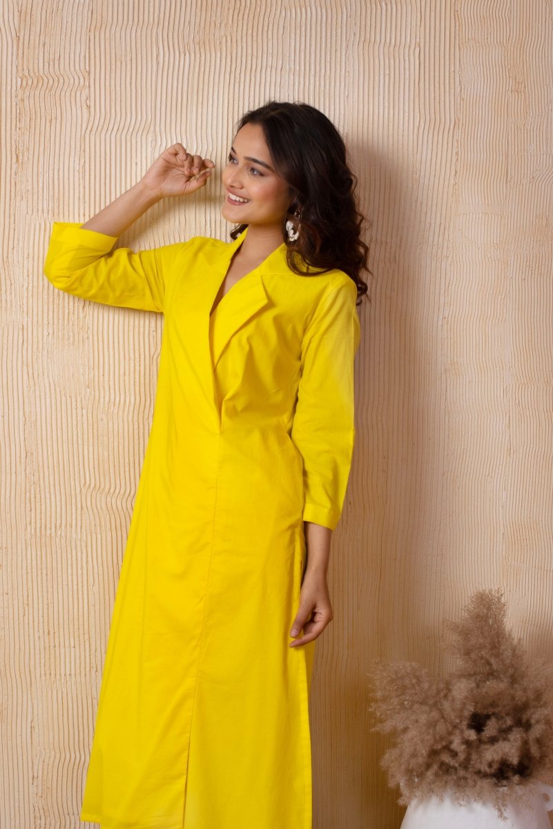 DHOOP CHAAV BRIGHT YELLOW COTTON COLLARED CO - ORD SET - Pomcha Jaipur