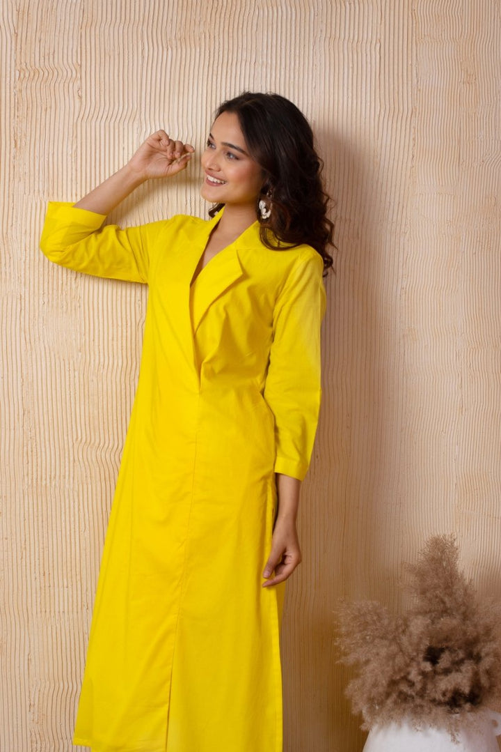 DHOOP CHAAV BRIGHT YELLOW COTTON COLLARED CO - ORD SET - Pomcha Jaipur