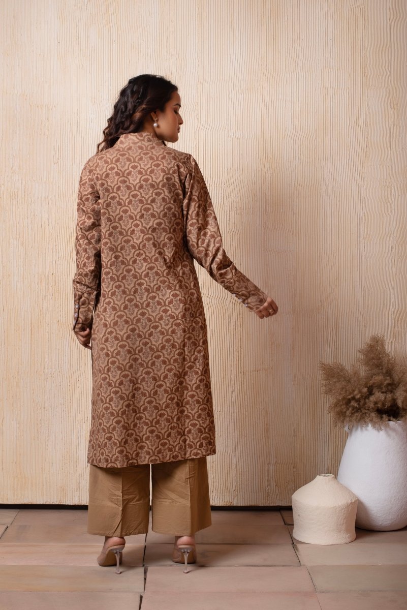 DHOOP CHAAV COTTON BROWN HAND BLOCK 3 PIECE SET - Pomcha Jaipur