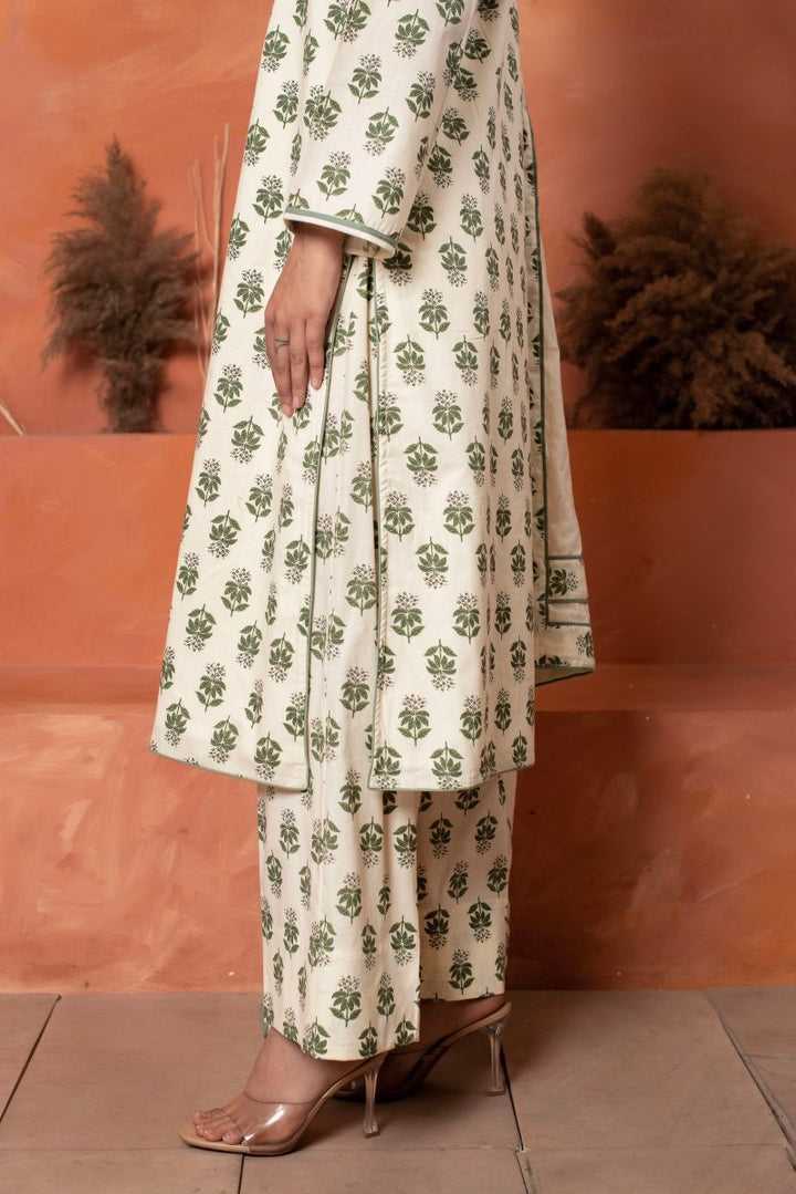 DHOOP CHAAV COTTON HAND BLOCK GREEN OFF WHITE KURTA SET WITH COTTON DUPATTA - Pomcha Jaipur