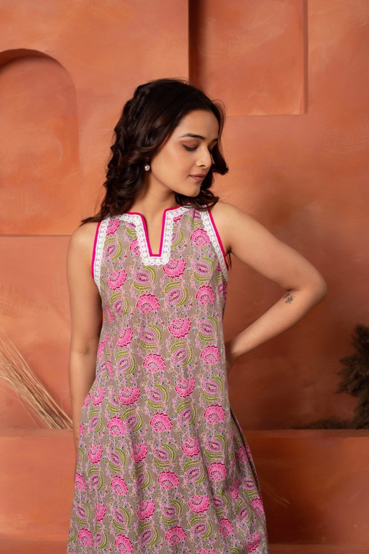 DHOOP CHAAV GREY HAND BLOCK COTTON CO - ORD SET - Pomcha Jaipur