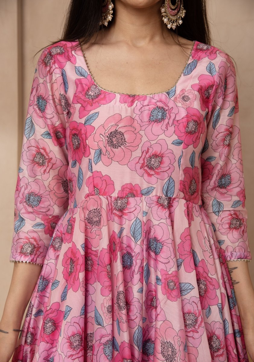 DHOOP CHAAV LEELA MUSLIN ANARKALI SET WITH ORGANZA DUPATTA - Pomcha Jaipur