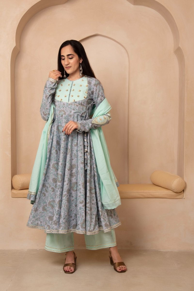 DHOOP CHAAV MALA COTTON ANGRAKHA SET WITH COTTON DUPATTA - Pomcha Jaipur