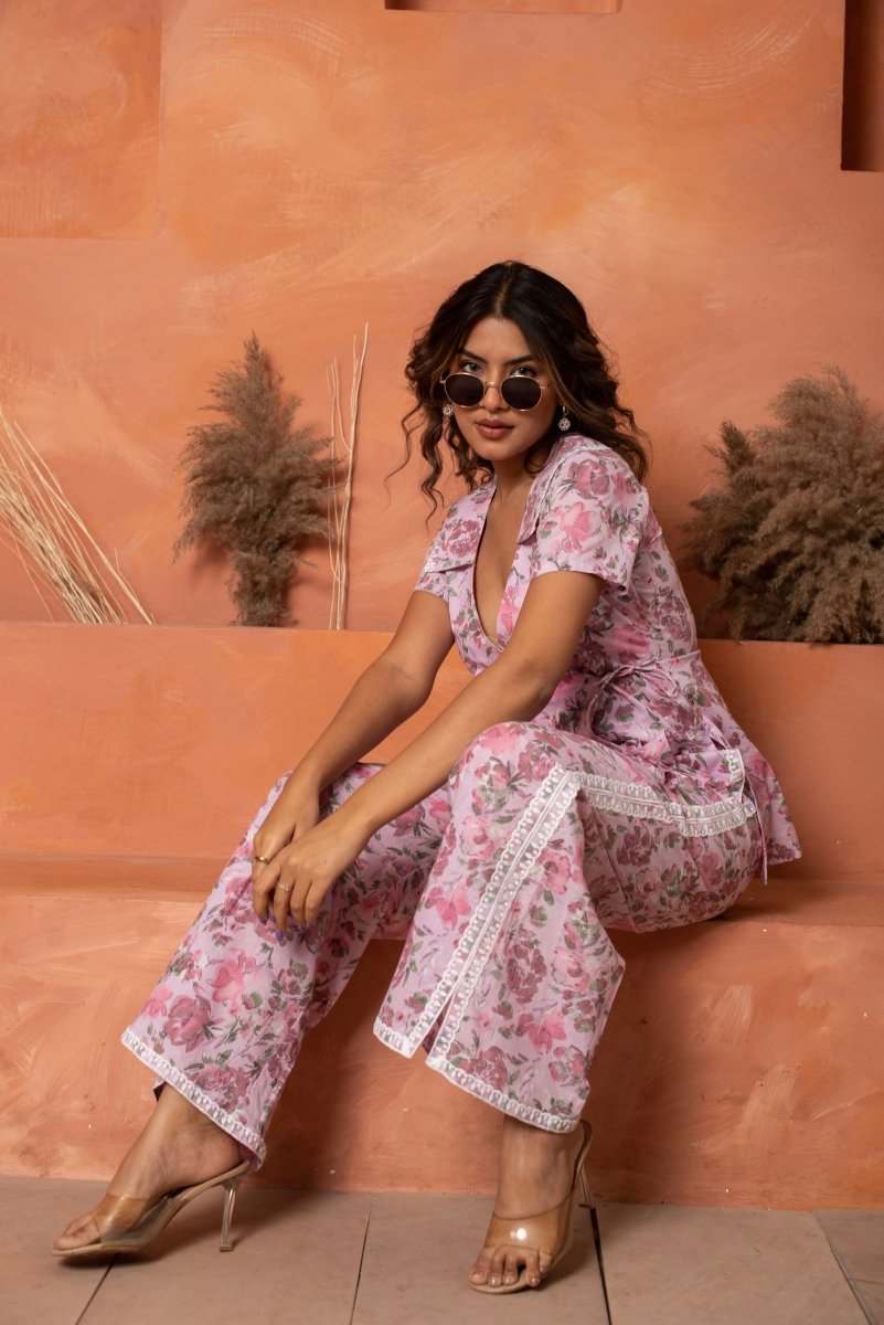 DHOOP CHAAV PINK COTTON PRINTED ANGRAKHA PATTERN CO - ORD SET - Pomcha Jaipur