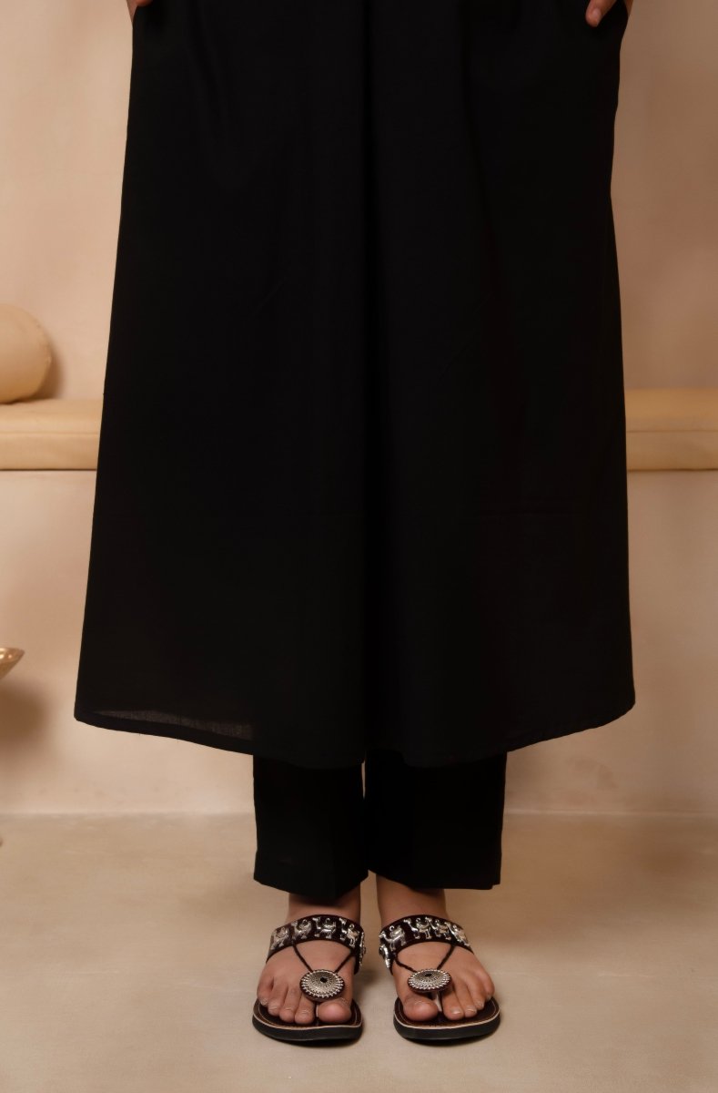 DHOOP CHAAV SAMA BLACK COTTON ANARKALI SET - Pomcha Jaipur