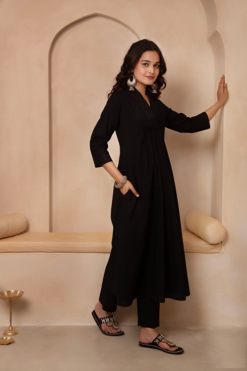 DHOOP CHAAV SAMA BLACK COTTON ANARKALI SET - Pomcha Jaipur