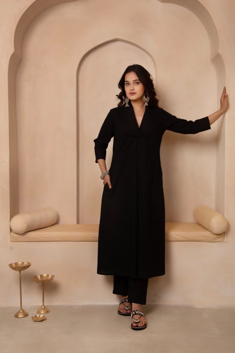 DHOOP CHAAV SAMA BLACK COTTON ANARKALI SET - Pomcha Jaipur