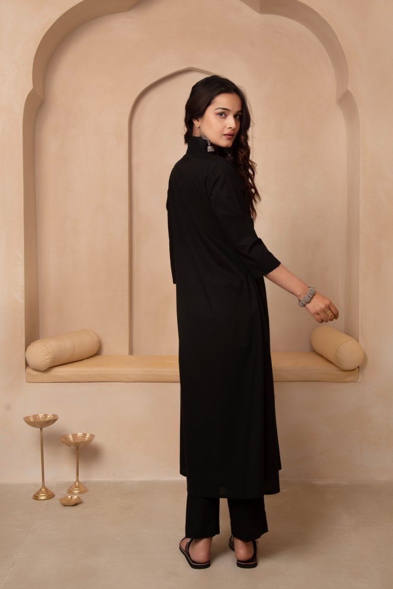 DHOOP CHAAV SAMA BLACK COTTON ANARKALI SET - Pomcha Jaipur