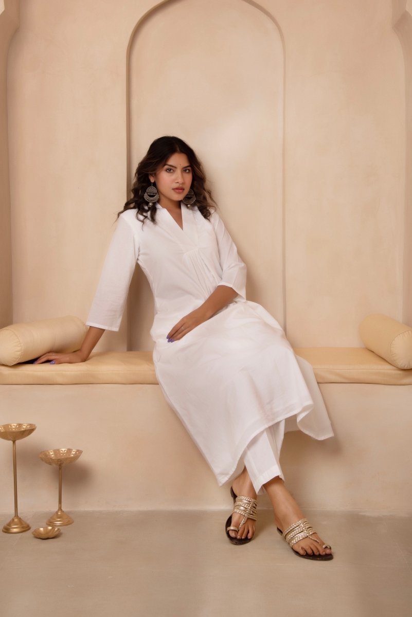 DHOOP CHAAV SAMA WHITE COTTON ANARKALI SET - Pomcha Jaipur