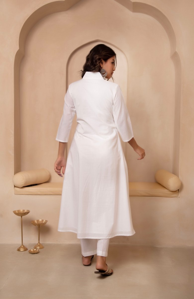 DHOOP CHAAV SAMA WHITE COTTON ANARKALI SET - Pomcha Jaipur