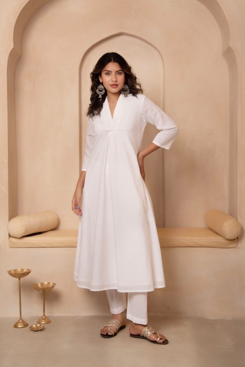 DHOOP CHAAV SAMA WHITE COTTON ANARKALI SET - Pomcha Jaipur