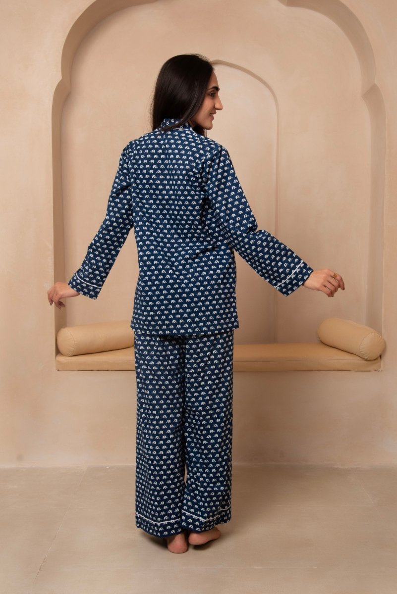 DHOOP CHAAV SANJH NAVY BLUE NIGHT SUIT SET - Pomcha Jaipur
