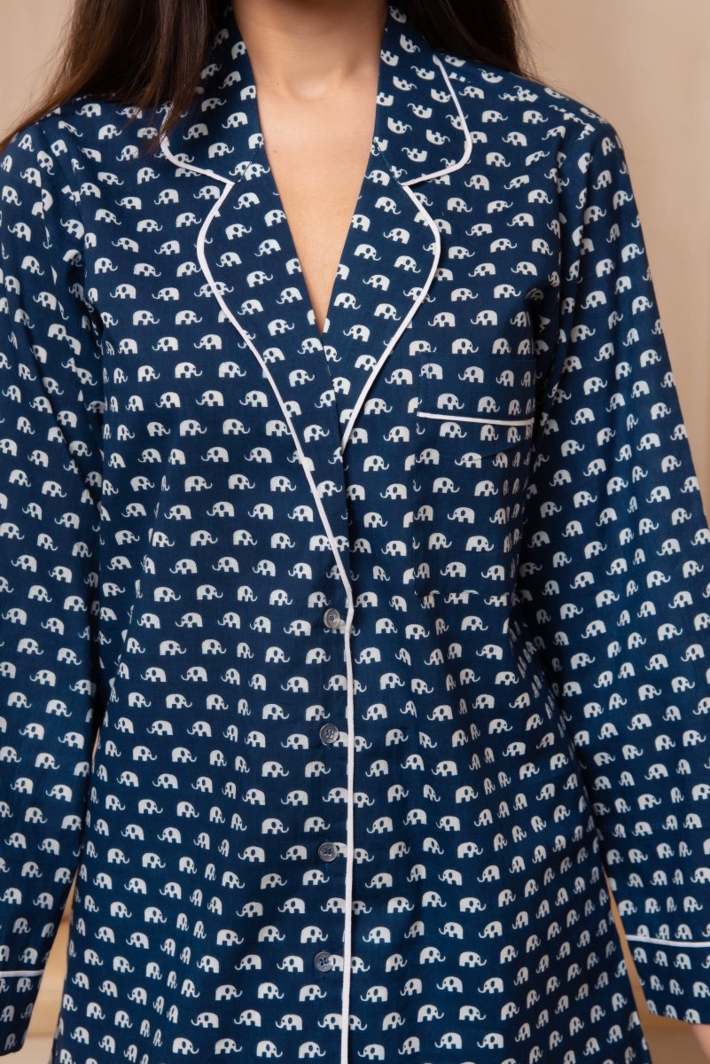 DHOOP CHAAV SANJH NAVY BLUE NIGHT SUIT SET - Pomcha Jaipur
