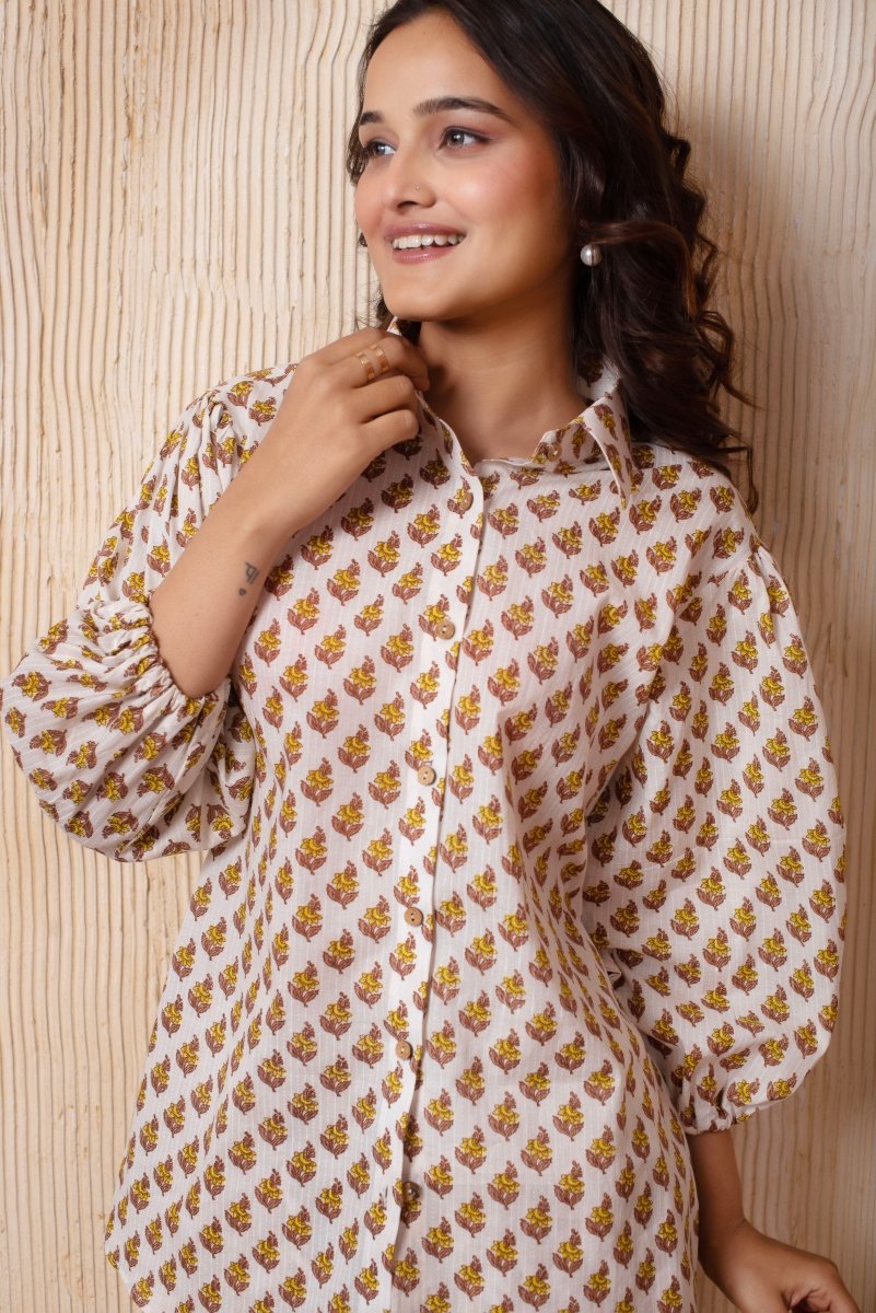 DHOOP CHAAV SOHA WHITE HAND BLOCK CO - ORD SET - Pomcha Jaipur