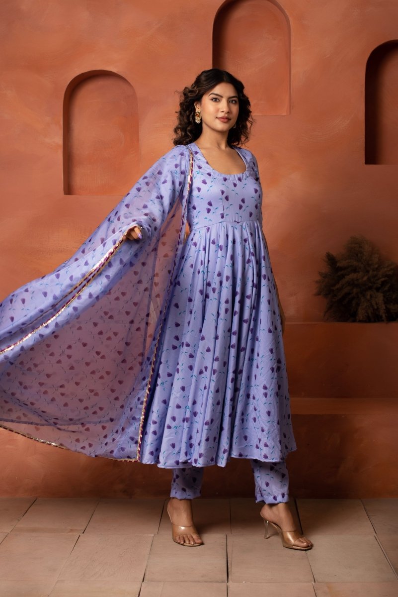 DHOOP CHAAV URVI MUSLIN ANARKALI SET WITH ORGANZA DUPATTA - Pomcha Jaipur