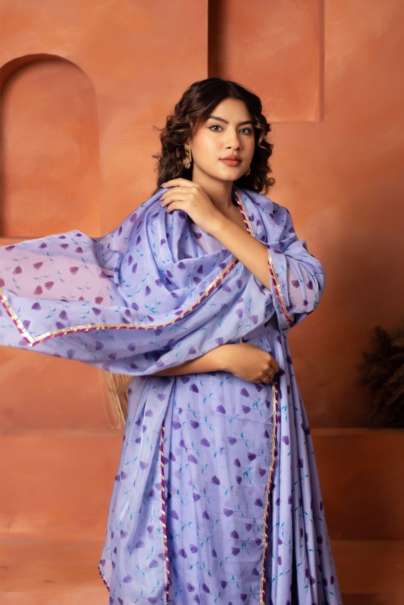 DHOOP CHAAV URVI MUSLIN ANARKALI SET WITH ORGANZA DUPATTA - Pomcha Jaipur